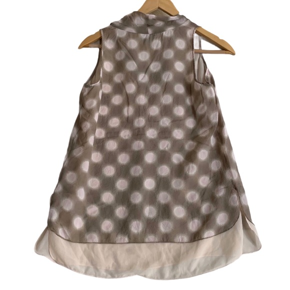 ECRU 100% Silk Brown Pink Polka Dot Sleeveless Blouse Size XS Tank Top - Picture 2 of 7